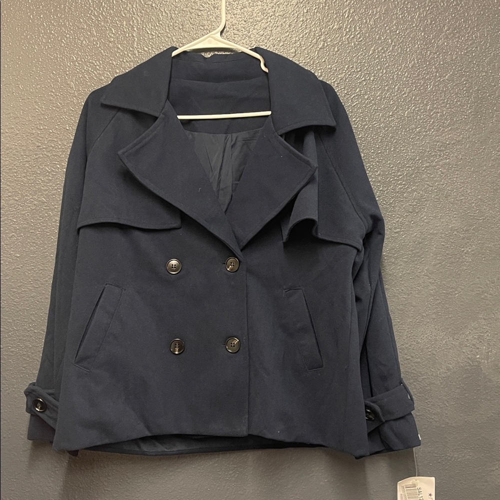 Macy’s Navy Double-Breasted short trench coat
